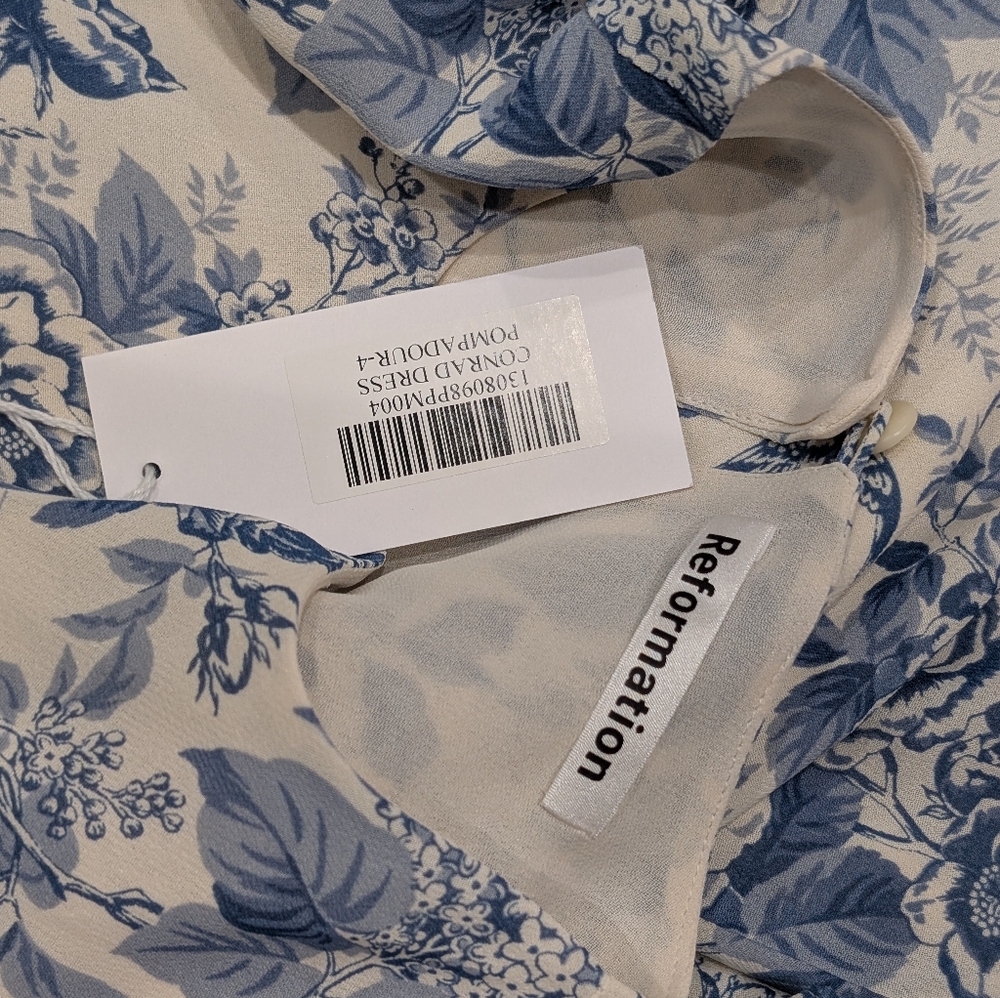 NWT REFORMATION COnrad Pompadour Floral Blue and White Dress 4 - Picture 7 of 8
